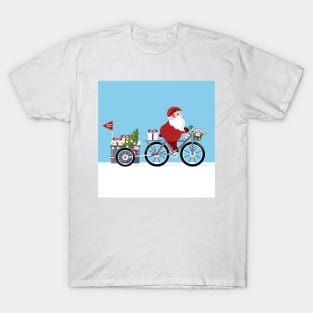 Santa Claus  riding a bike with gifts T-Shirt